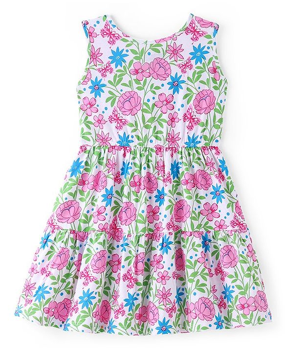 Pine Kids Cotton Sleeveless Shirt Style Frock Floral Print - Snow White