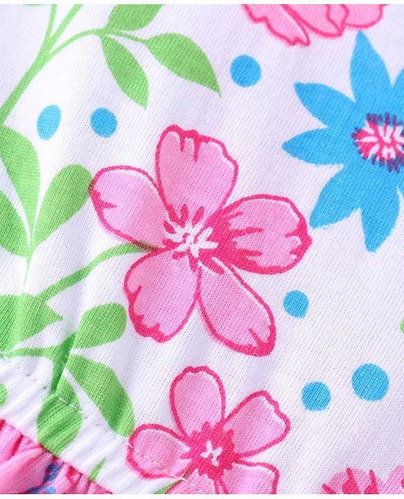Pine Kids Cotton Sleeveless Shirt Style Frock Floral Print - Snow White