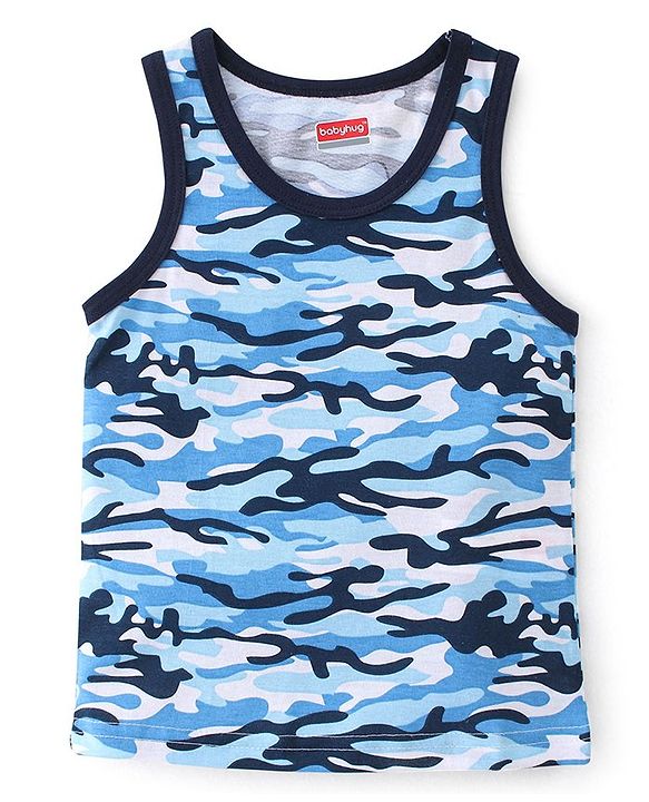 Babyhug 100% Cotton Knit Sleeveless Camouflage Print Sando - Blue