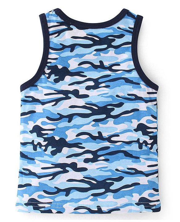 Babyhug 100% Cotton Knit Sleeveless Camouflage Print Sando - Blue