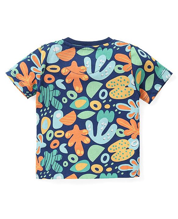 Babyhug Cotton Knit Half Sleeves Sea Life Printed Night Suit - Navy Blue