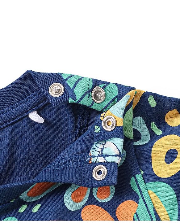 Babyhug Cotton Knit Half Sleeves Sea Life Printed Night Suit - Navy Blue
