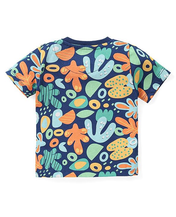 Babyhug Cotton Knit Half Sleeves Sea Life Printed Night Suit - Navy Blue