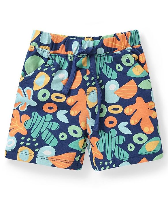 Babyhug Cotton Knit Half Sleeves Sea Life Printed Night Suit - Navy Blue