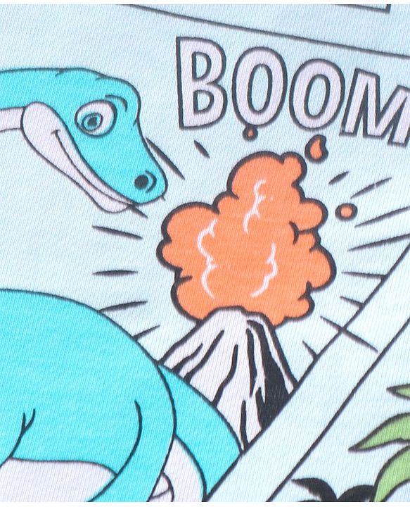 Babyhug Single Jersey Half Sleeves Night Suit Comic Strip Dino Print - Light Blue
