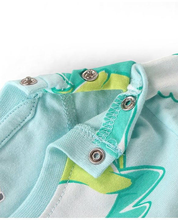 Babyhug Cotton Knit Single Jersey Half Sleeves Night Suit With Frog Print - Green & Blue