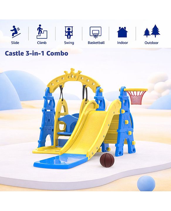 Babyhug 3 in 1  Swing and Slide with Basket Ball Hoop Activity Play Set |Durable and Sturdy Material|Easy assemble Indoor & Outdoor Play|Coordination & Balance|Ideal Gift|Age 2-5 Years|BIS
