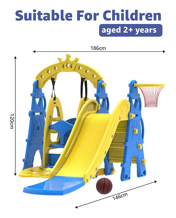 Babyhug 3 in 1  Swing and Slide with Basket Ball Hoop Activity Play Set |Durable and Sturdy Material|Easy assemble Indoor & Outdoor Play|Coordination & Balance|Ideal Gift|Age 2-5 Years|BIS