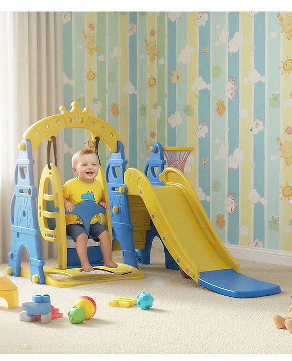 Babyhug 3 in 1  Swing and Slide with Basket Ball Hoop Activity Play Set |Durable and Sturdy Material|Easy assemble Indoor & Outdoor Play|Coordination & Balance|Ideal Gift|Age 2-5 Years|BIS