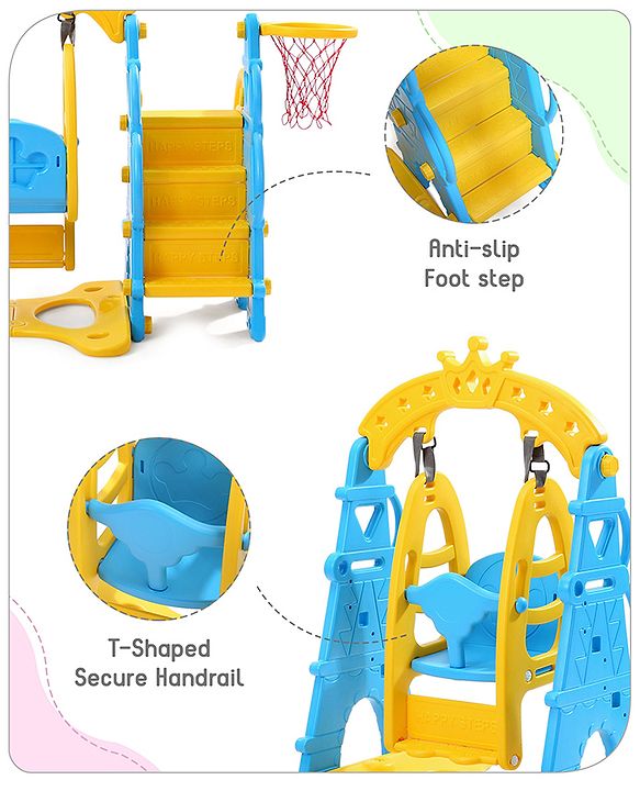 Babyhug 3 in 1  Swing and Slide with Basket Ball Hoop Activity Play Set |Durable and Sturdy Material|Easy assemble Indoor & Outdoor Play|Coordination & Balance|Ideal Gift|Age 2-5 Years|BIS