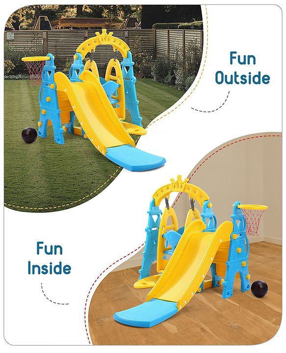 Babyhug 3 in 1  Swing and Slide with Basket Ball Hoop Activity Play Set |Durable and Sturdy Material|Easy assemble Indoor & Outdoor Play|Coordination & Balance|Ideal Gift|Age 2-5 Years|BIS