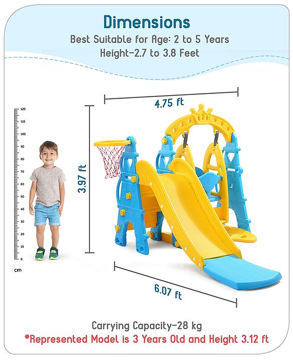 Babyhug 3 in 1  Swing and Slide with Basket Ball Hoop Activity Play Set |Durable and Sturdy Material|Easy assemble Indoor & Outdoor Play|Coordination & Balance|Ideal Gift|Age 2-5 Years|BIS