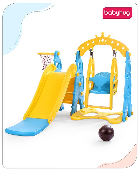 Babyhug 3 in 1  Swing and Slide with Basket Ball Hoop Activity Play Set |Durable and Sturdy Material|Easy assemble Indoor & Outdoor Play|Coordination & Balance|Ideal Gift|Age 2-5 Years|BIS