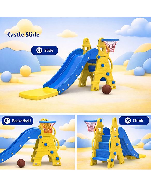 Babyhug  Kids Slide with Basketball Hoop & Easy Climb Ladder|Safe and Durable Material|Smooth Edges, Indoor-Outdoor Use|Balance & Coordination|Bright Colors,Easy to Assemble Setup|2-6 Years|BIS