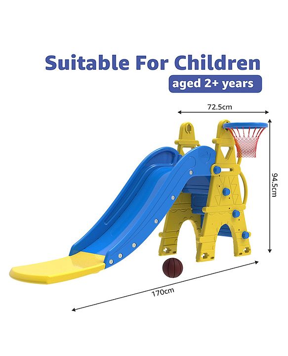 Babyhug  Kids Slide with Basketball Hoop & Easy Climb Ladder|Safe and Durable Material|Smooth Edges, Indoor-Outdoor Use|Balance & Coordination|Bright Colors,Easy to Assemble Setup|2-6 Years|BIS