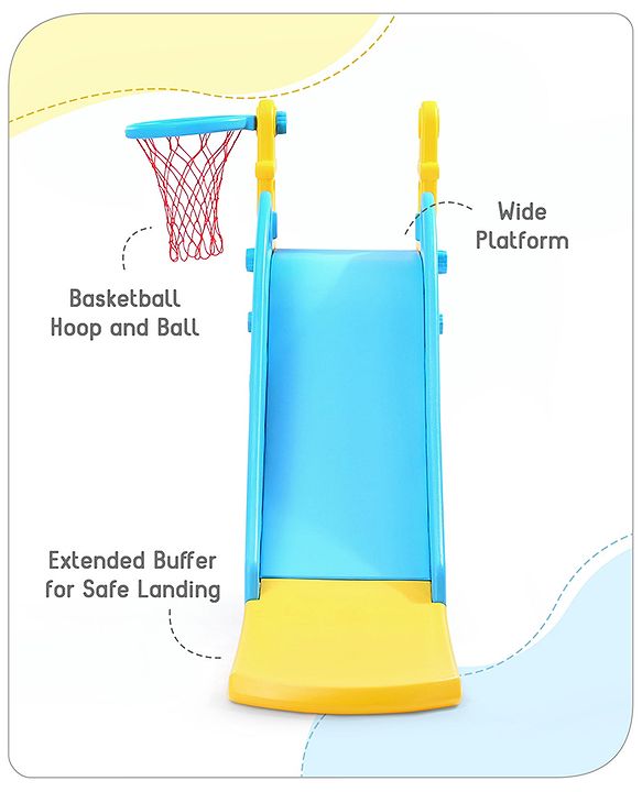 Babyhug  Kids Slide with Basketball Hoop & Easy Climb Ladder|Safe and Durable Material|Smooth Edges, Indoor-Outdoor Use|Balance & Coordination|Bright Colors,Easy to Assemble Setup|2-6 Years|BIS