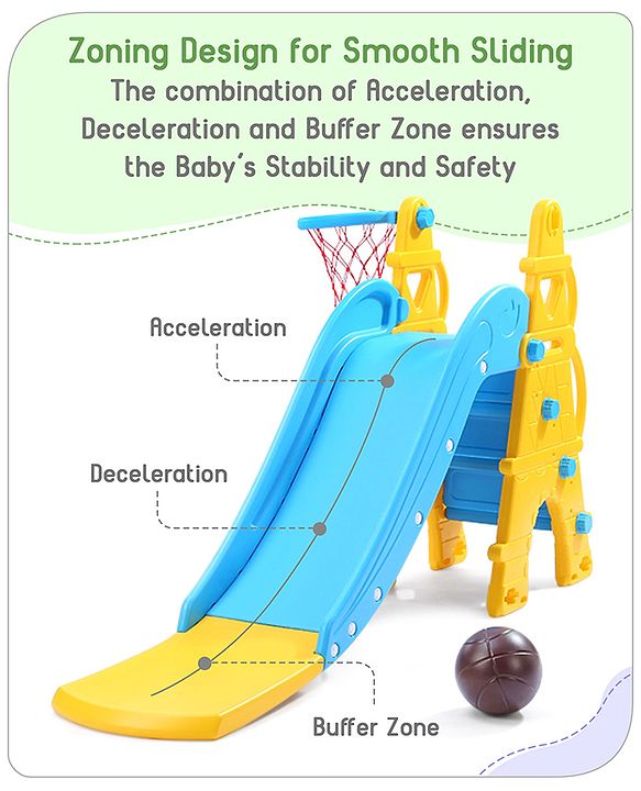 Babyhug  Kids Slide with Basketball Hoop & Easy Climb Ladder|Safe and Durable Material|Smooth Edges, Indoor-Outdoor Use|Balance & Coordination|Bright Colors,Easy to Assemble Setup|2-6 Years|BIS