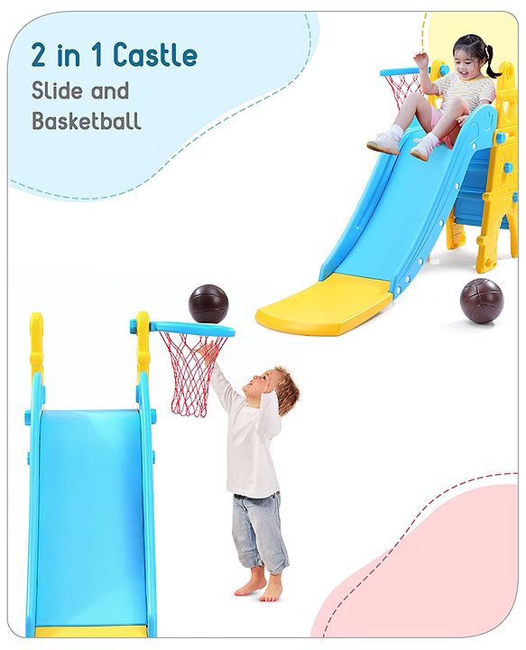 Babyhug  Kids Slide with Basketball Hoop & Easy Climb Ladder|Safe and Durable Material|Smooth Edges, Indoor-Outdoor Use|Balance & Coordination|Bright Colors,Easy to Assemble Setup|2-6 Years|BIS