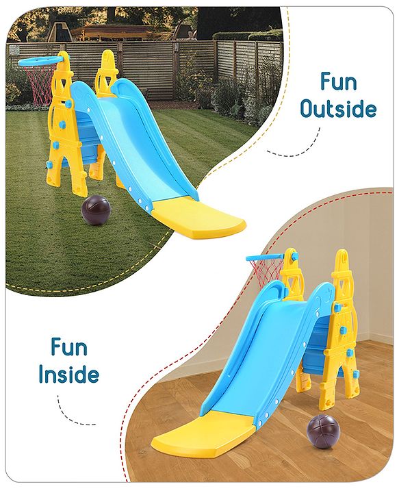 Babyhug  Kids Slide with Basketball Hoop & Easy Climb Ladder|Safe and Durable Material|Smooth Edges, Indoor-Outdoor Use|Balance & Coordination|Bright Colors,Easy to Assemble Setup|2-6 Years|BIS