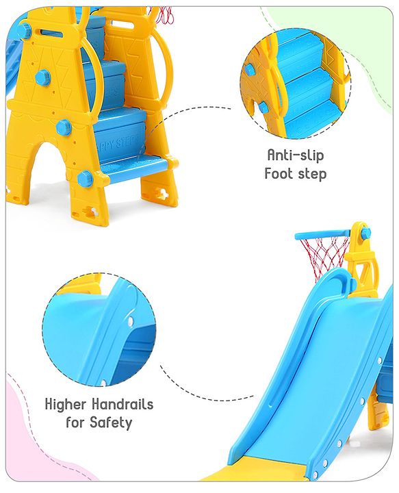 Babyhug  Kids Slide with Basketball Hoop & Easy Climb Ladder|Safe and Durable Material|Smooth Edges, Indoor-Outdoor Use|Balance & Coordination|Bright Colors,Easy to Assemble Setup|2-6 Years|BIS