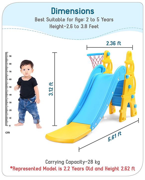 Babyhug  Kids Slide with Basketball Hoop & Easy Climb Ladder|Safe and Durable Material|Smooth Edges, Indoor-Outdoor Use|Balance & Coordination|Bright Colors,Easy to Assemble Setup|2-6 Years|BIS
