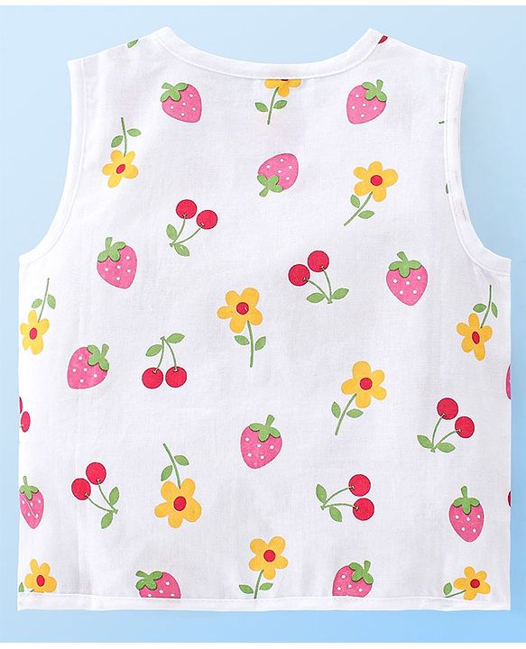 Babyhug 100% Cotton Knit Sleeveless Jhablas Polka Dot & Strawberry Print Pack of 3 - Pink White & Yellow