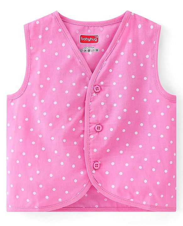 Babyhug 100% Cotton Knit Sleeveless Jhablas Polka Dot & Strawberry Print Pack of 3 - Pink White & Yellow