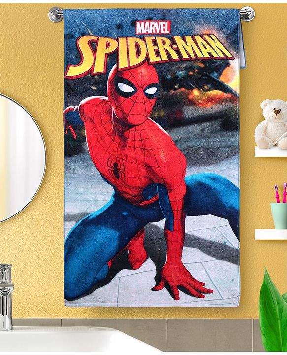 Babyhug Marvel Cotton Woven Spiderman Digital Printed Towel L 101.6 x B 55.8 cm - Multicolour