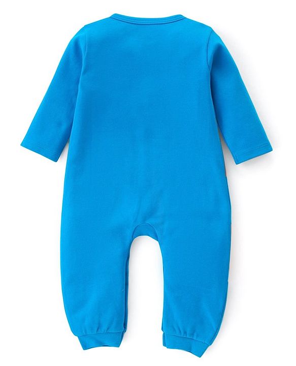 Babyhug 100% Cotton Knit Full Sleeves Romper Racoon Print - Blue