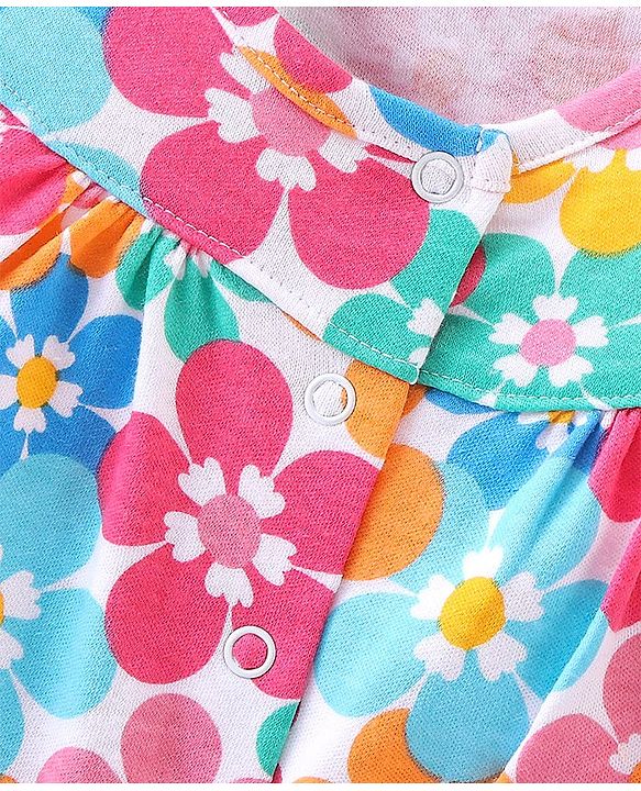 Babyhug 100% Cotton Frill Sleeves Romper With Floral Print - Multicolour