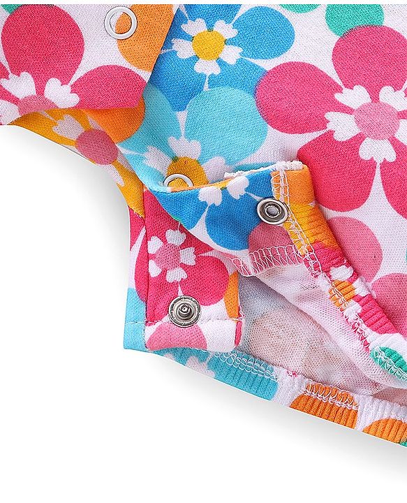 Babyhug 100% Cotton Frill Sleeves Romper With Floral Print - Multicolour