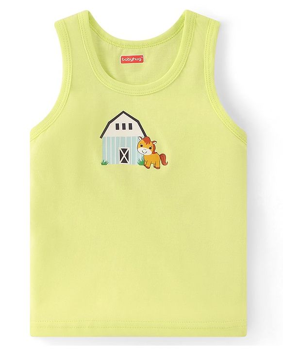 Babyhug 100% Cotton Knit Sleeveless Sando Vehicles Print Pack of 3 - Multicolour