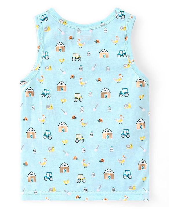 Babyhug 100% Cotton Knit Sleeveless Sando Vehicles Print Pack of 3 - Multicolour