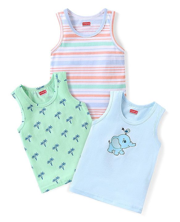 Babyhug 100% Cotton Sleeveless Sando Trees & Animal Print Pack of 3 - Multicolour