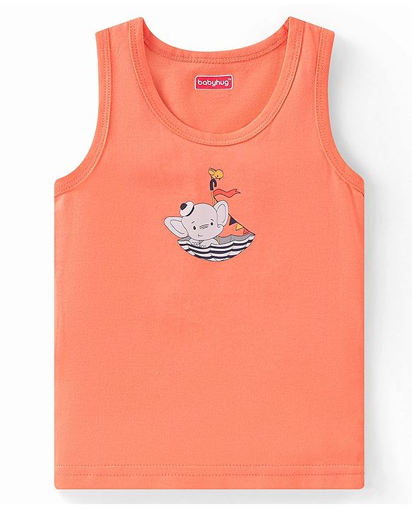 Babyhug 100% Cotton Knit Sleeveless Sando Striped & Boat Theme Print Pack Of 3 - Blue Orange & Yellow