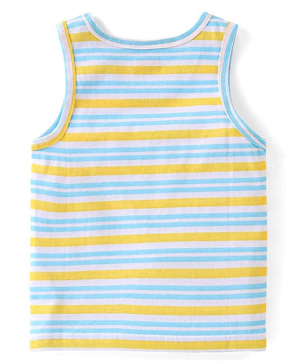 Babyhug 100% Cotton Knit Sleeveless Sando Striped & Boat Theme Print Pack Of 3 - Blue Orange & Yellow