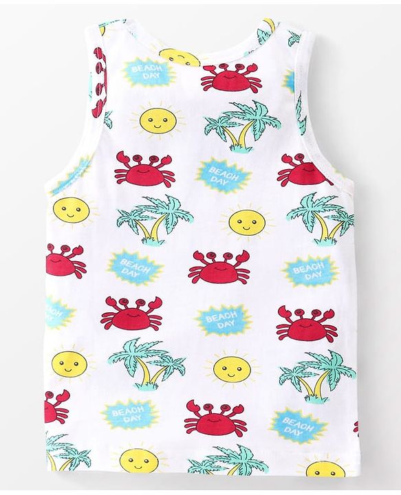 Babyhug 100% Cotton Sleeveless Sandos Crab Print Pack of 3 - Blue & White