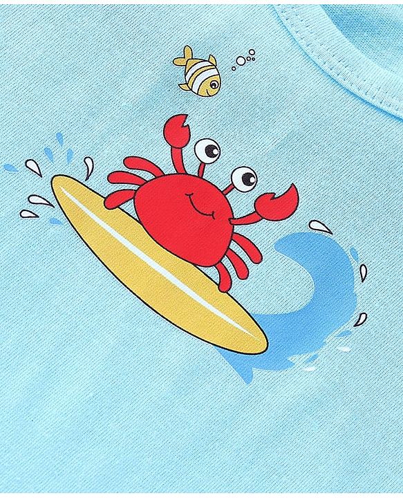 Babyhug 100% Cotton Sleeveless Sandos Crab Print Pack of 3 - Blue & White