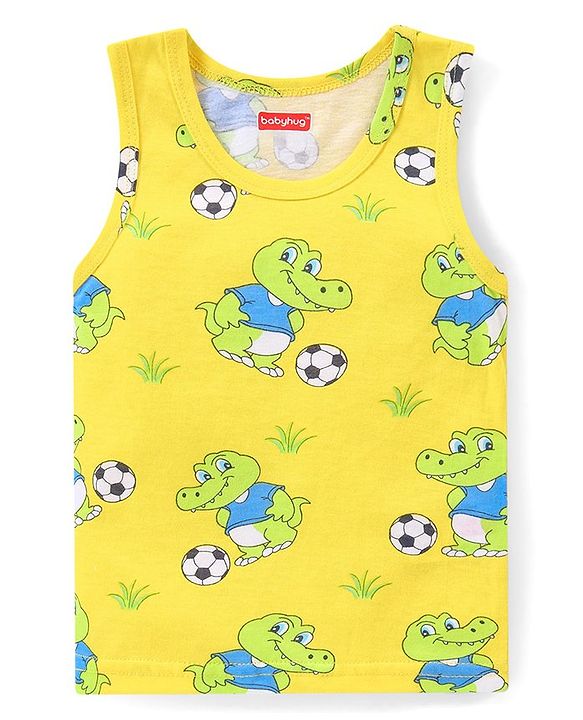 Babyhug 100% Cotton Sleeveless Sando Striped & Animal Print Pack of 3 - Multicolour