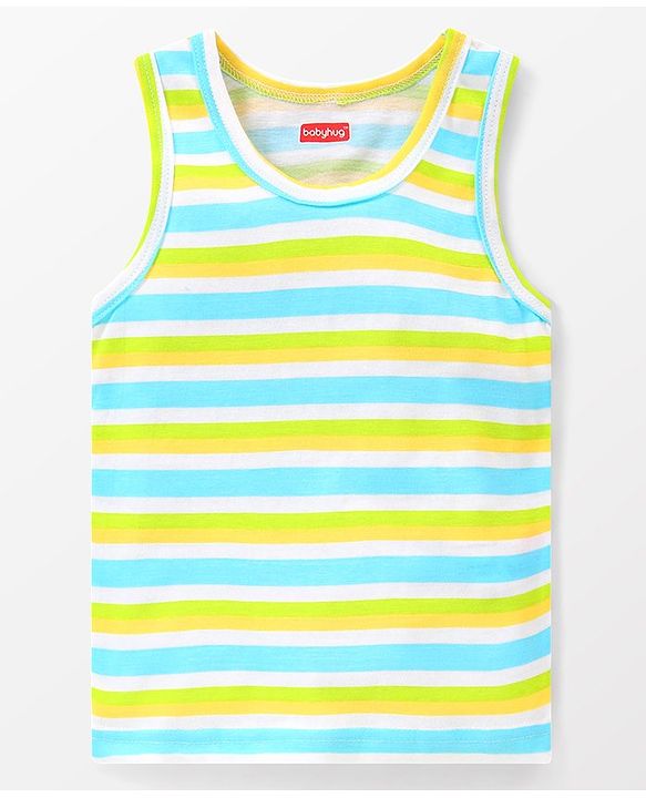 Babyhug 100% Cotton Sleeveless Sando Striped & Animal Print Pack of 3 - Multicolour