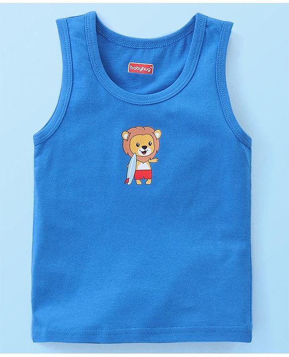 Babyhug 100% Cotton Sleeveless Sando Striped & Lion Print Pack of 3 - Multicolour