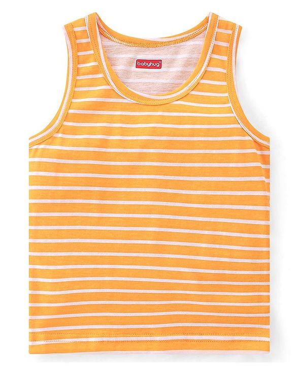 Babyhug 100% Cotton Knit Sleeveless Sandos Striped Animal & Bus Print Pack of 3 - Multicolour