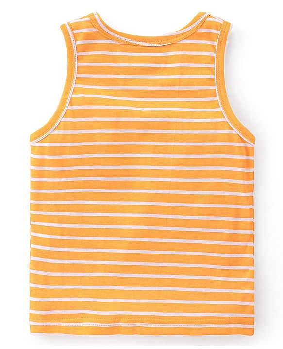 Babyhug 100% Cotton Knit Sleeveless Sandos Striped Animal & Bus Print Pack of 3 - Multicolour