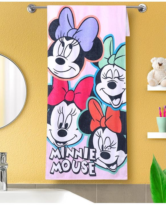 Babyhug Disney Minnie Mouse Digital Printed Towel  L 101.6 x B 76.2 cm - Light Pink