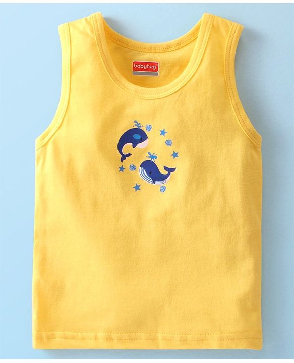 Babyhug 100% Cotton Knit Sleeveless Striped & Whale Printed Sando Pack of 3 - Multicolour
