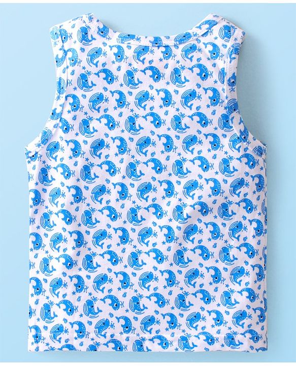 Babyhug 100% Cotton Knit Sleeveless Striped & Whale Printed Sando Pack of 3 - Multicolour