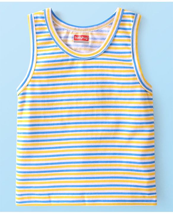 Babyhug 100% Cotton Knit Sleeveless Striped & Whale Printed Sando Pack of 3 - Multicolour