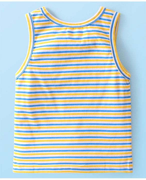 Babyhug 100% Cotton Knit Sleeveless Striped & Whale Printed Sando Pack of 3 - Multicolour