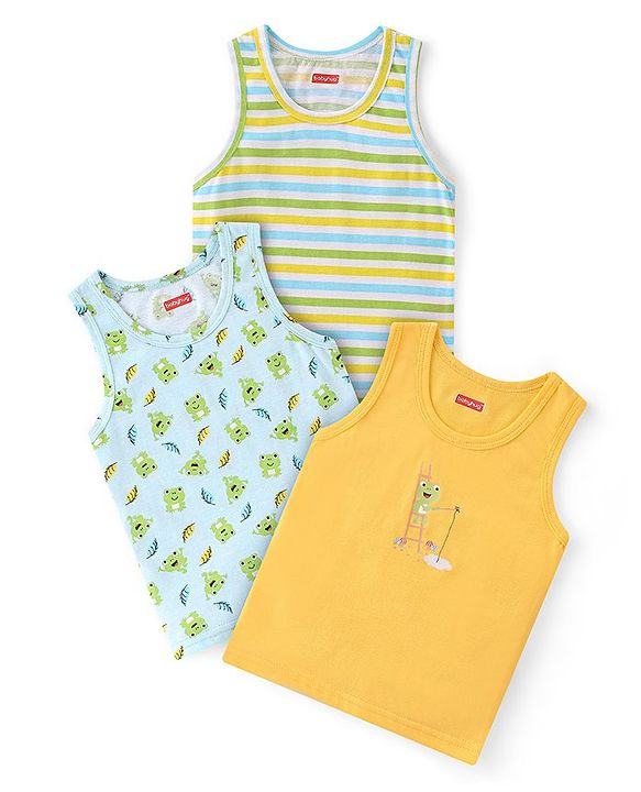 Babyhug 100% Cotton Knit Sleeveless Striped Sando Pack of 3 - Multicolour