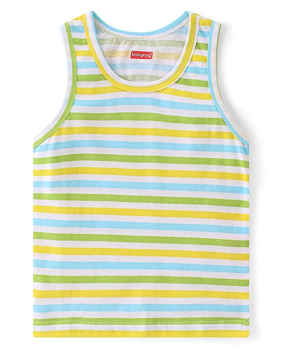 Babyhug 100% Cotton Knit Sleeveless Striped Sando Pack of 3 - Multicolour